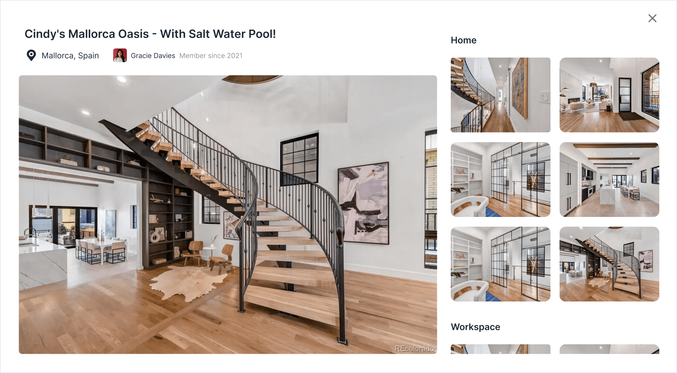 A screenshot of a modal window showing photographs of a home