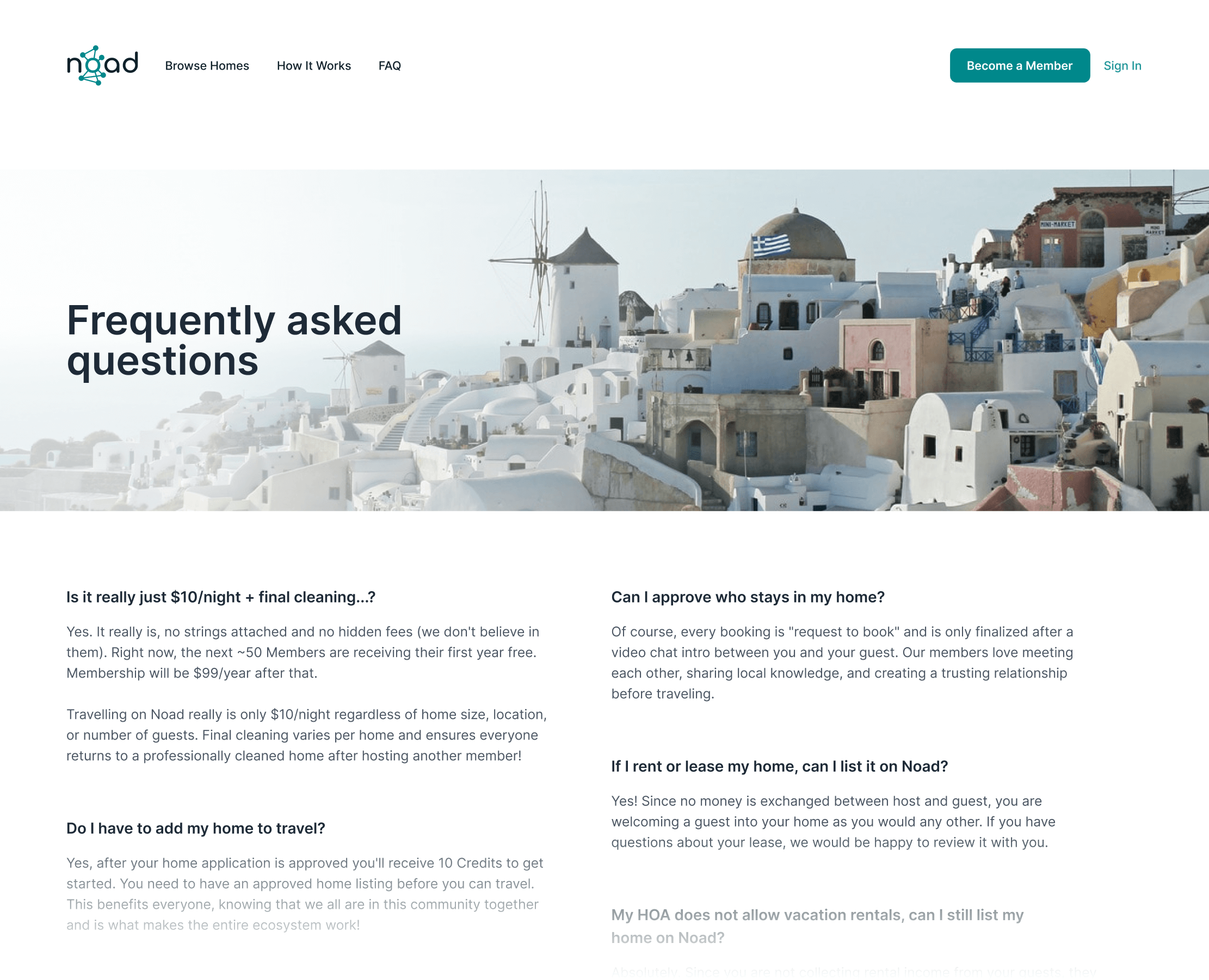 A screenshot of the FAQ page